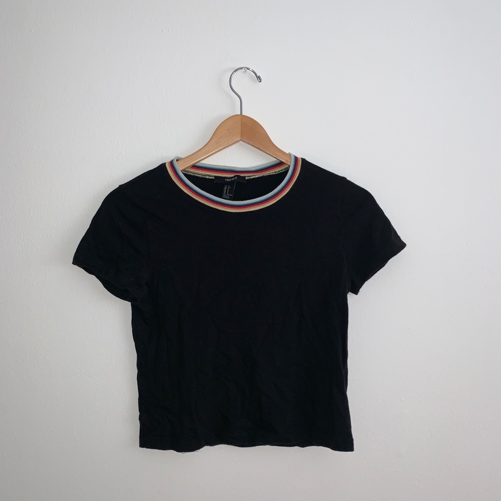 Black crop top with rainbow neckline